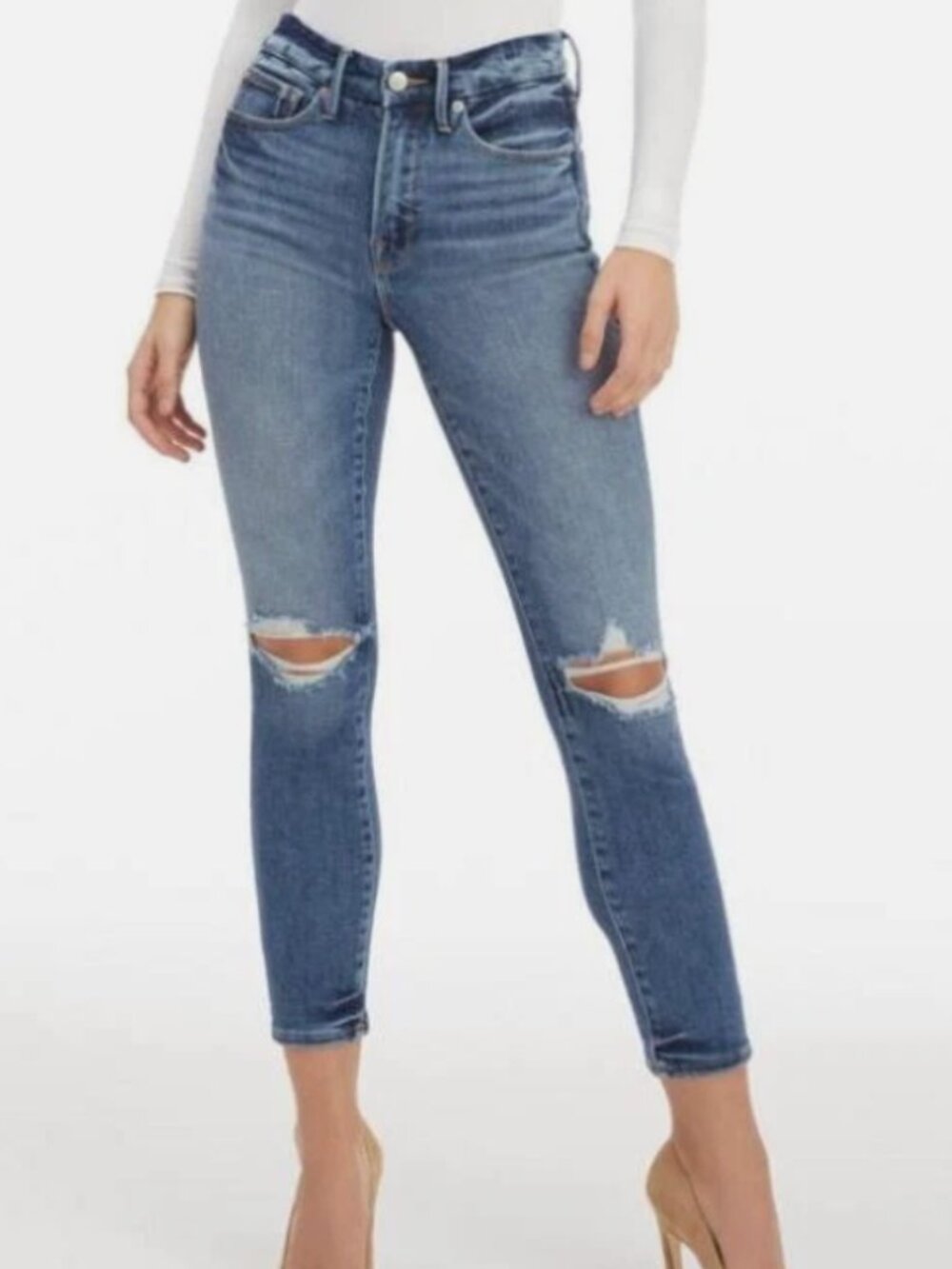 Good American Good Legs Distressed Light Blue Skinny Jeans